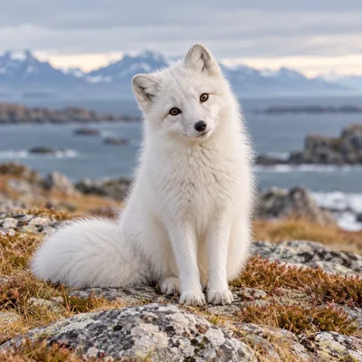 Weißer Polarfuchs in einer nordischen Winterlandschaft – KI-generiertes Symbolbild